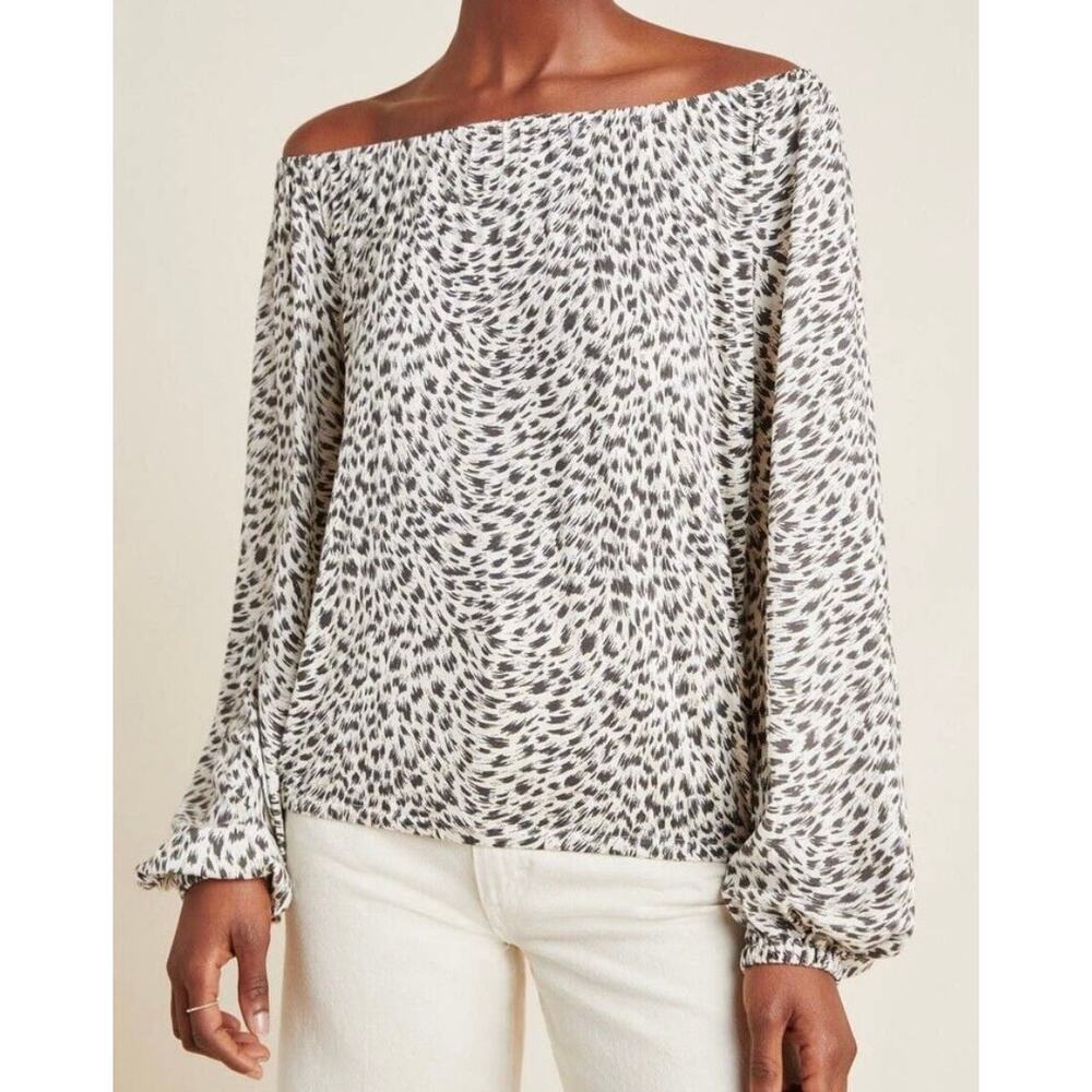 Anthropologie Leopard Animal Print Off-Shoulder Long Sleeve Cascais Blouse NWT